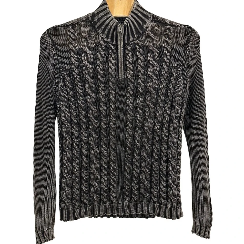 Carbon‎ 2 Cobalt Mens Large Gray Cable Knit Quarter Zip Cotton Sweater Mock Neck